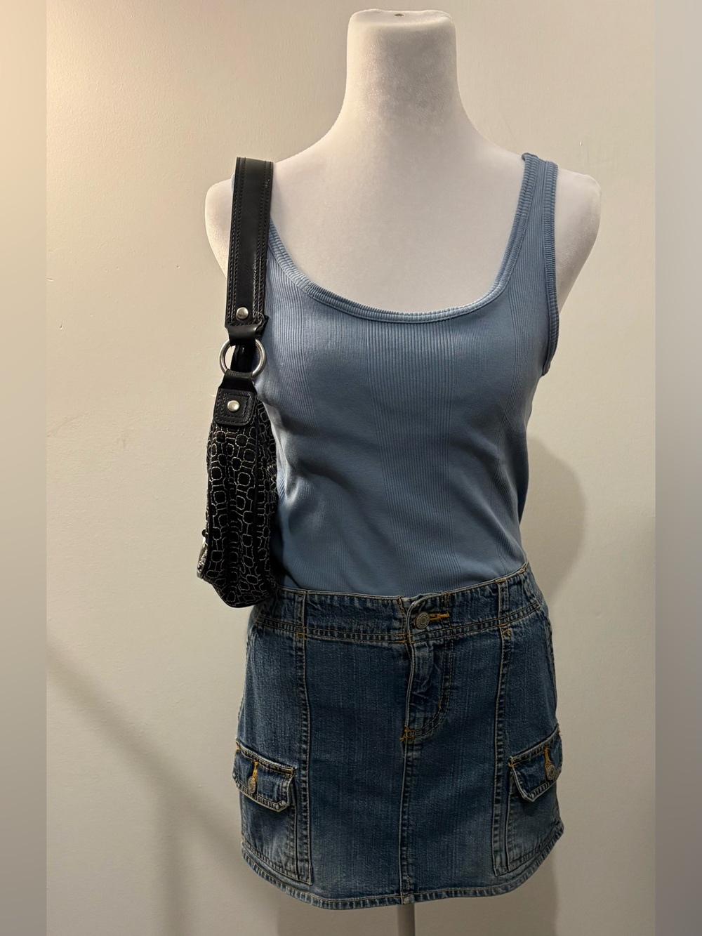 vintage y2k low rise cargo denim mini skirt